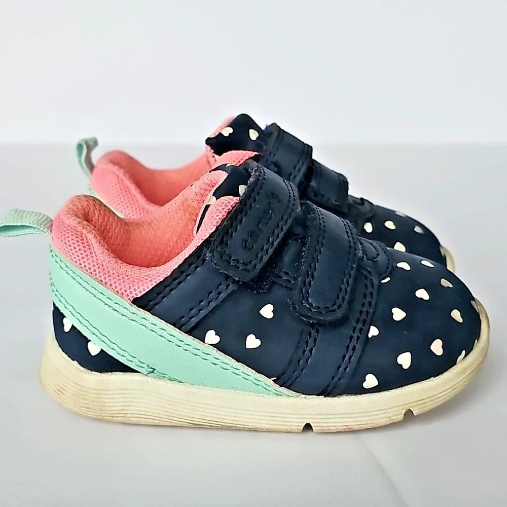 Carter's Every Step Baby Girls Relay Sneaker Blue White Hearts Size 3 1848